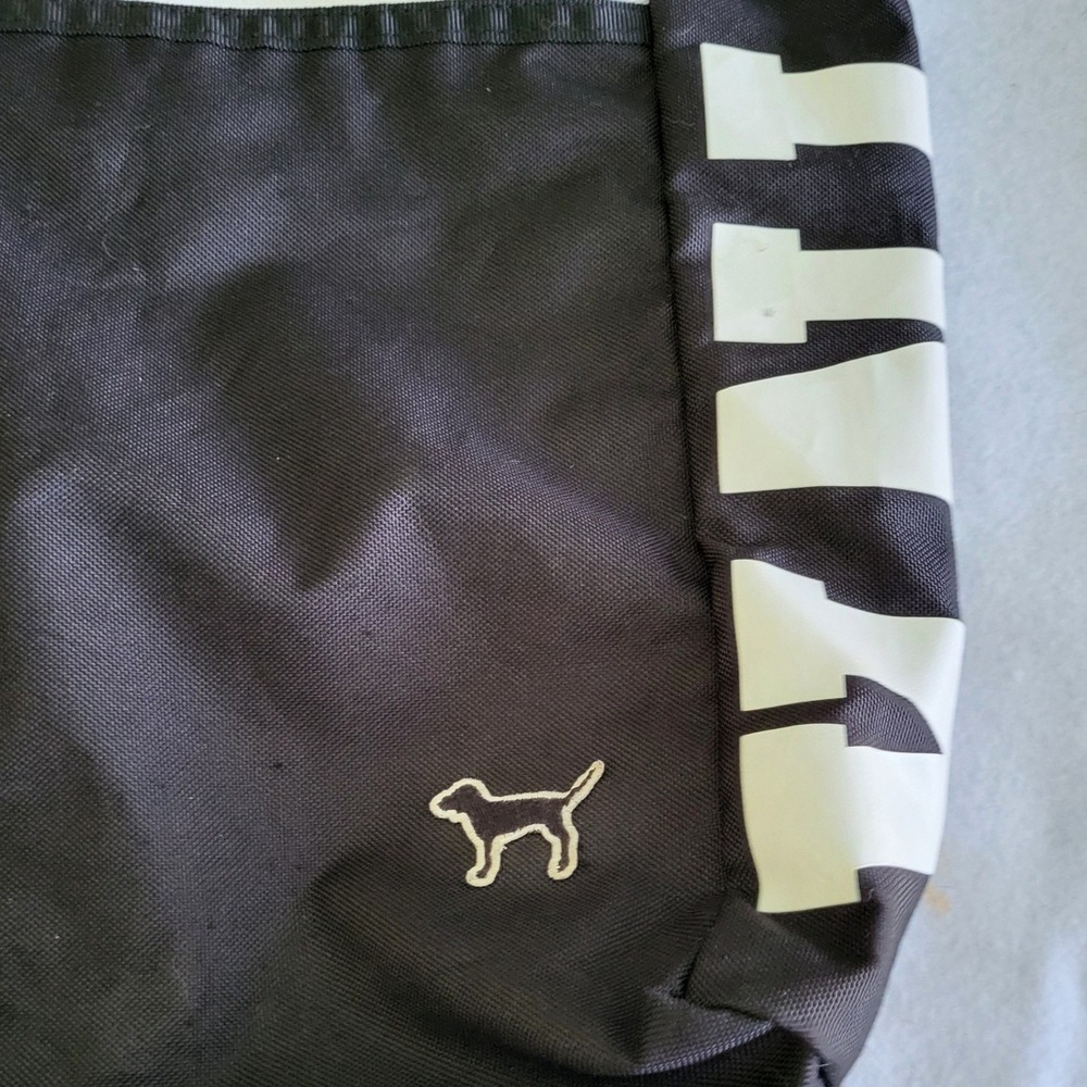 Pink Victorias Secret Tote Bag Black White Dog Logo School Book Travel 16"x13" - Picture 3 of 8
